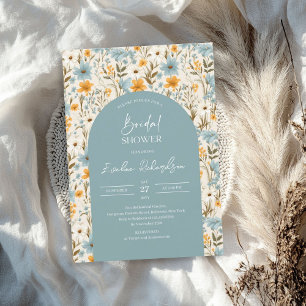 Invitación Arco de Boho acuarela azul claro flores silvestres