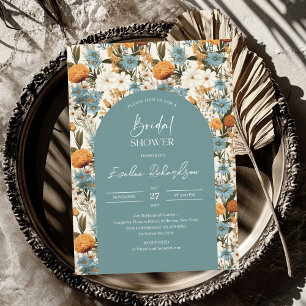 Invitación Arco de Boho acuarela polvoriento naranja azul flo