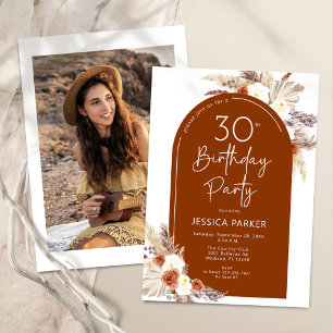 Invitación Arco de Boho Terracotta Foto 30 cumpleaños