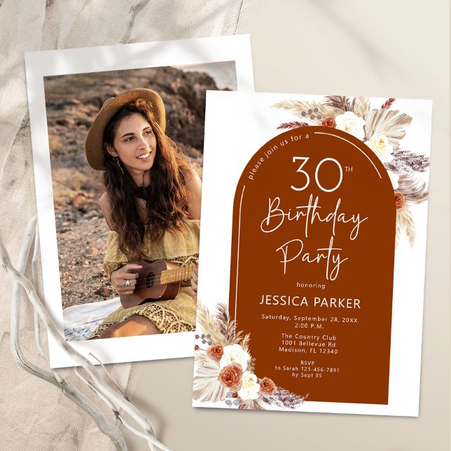 Invitación Arco de Boho Terracotta Foto 30 cumpleaños (Subido por el creador)