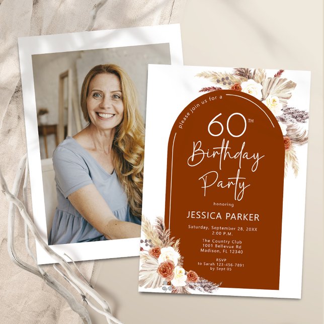Invitación Arco de Boho Terracotta Foto 60 cumpleaños (Subido por el creador)