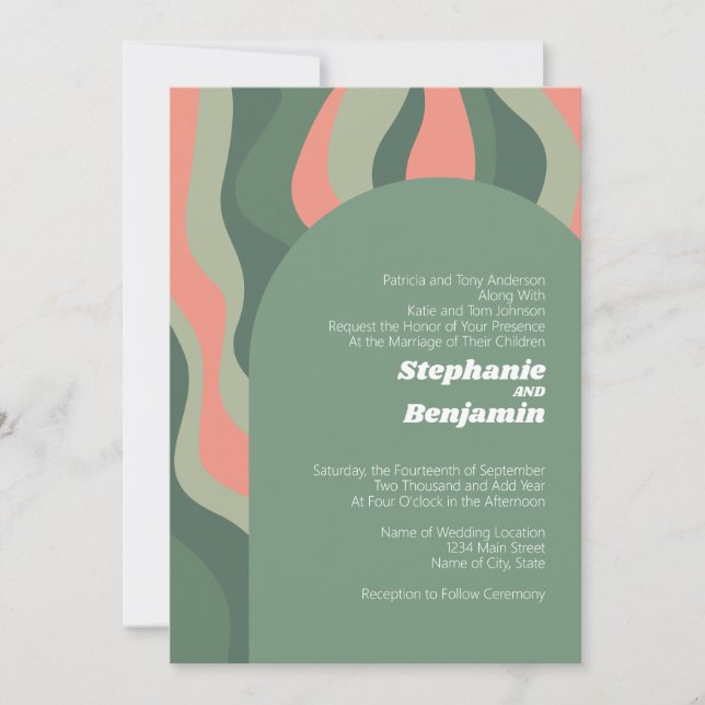 Invitación Arco de boho verde sabio - Boda de curvas orgánica (Anverso)