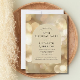 Invitación Arco de Bokeh de Champagne Dorado Cumpleaños 50