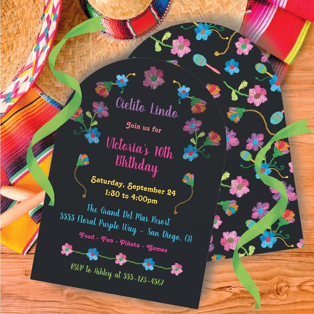 Invitación Arco de bordado de la Fiesta Mexicana de Cumpleaño (Subido por el creador)