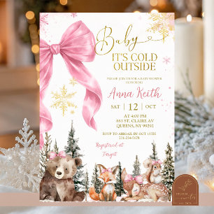 Invitación Arco de bosque invernal rosa para baby shower