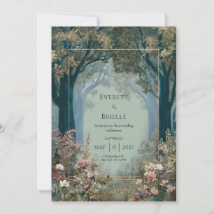 Invitación Arco de Bosque Verde Ámbar Marco Dorado Floral Rom
