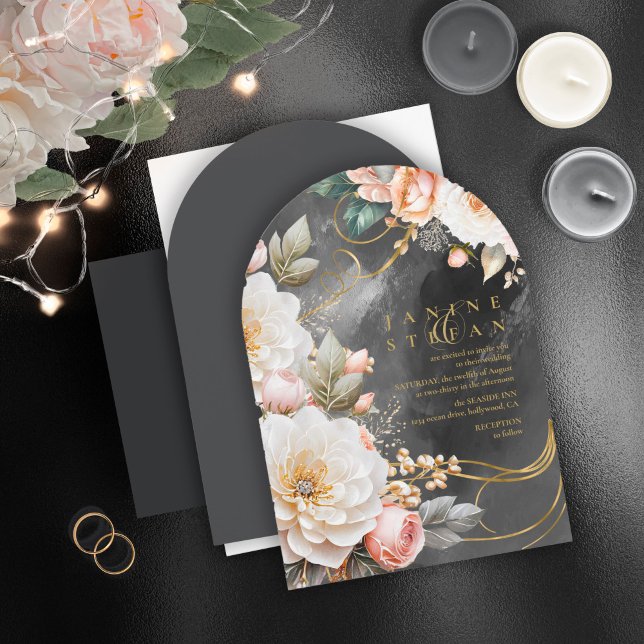 Invitación Arco de carbón vegetal Boda de drama floral ID1022 (Subido por el creador)