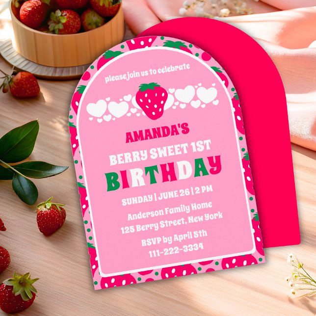 Invitación Arco de celebración del primer cumpleaños de fresa (Subido por el creador)
