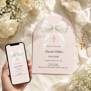Invitación Arco de champagne perlas marfil Bautizo