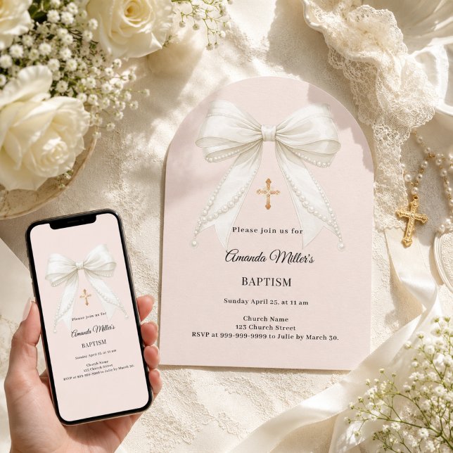 Invitación Arco de champagne perlas marfil Bautizo (Subido por el creador)