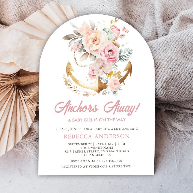 Invitación Arco de Chica Náutico del Ancla Floral Boho Baby S (Subido por el creador)