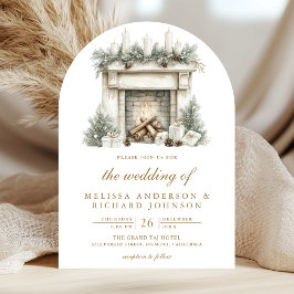 Invitación Arco de código QR de foto de chimenea de Navidad B
