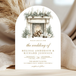 Invitación Arco de código QR de foto de chimenea de Navidad B