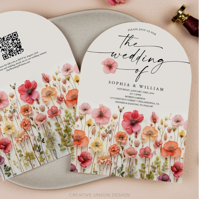 Invitación Arco de códigos QR para el Boda Boho Wildflower (Wildflower Wedding Invitation)