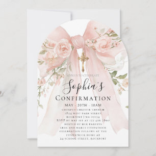 Invitación Arco de confirmación floral de rosa con lazo rosa