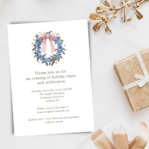 Invitación Arco de Corona Azul Elegante Fiesta Navideña