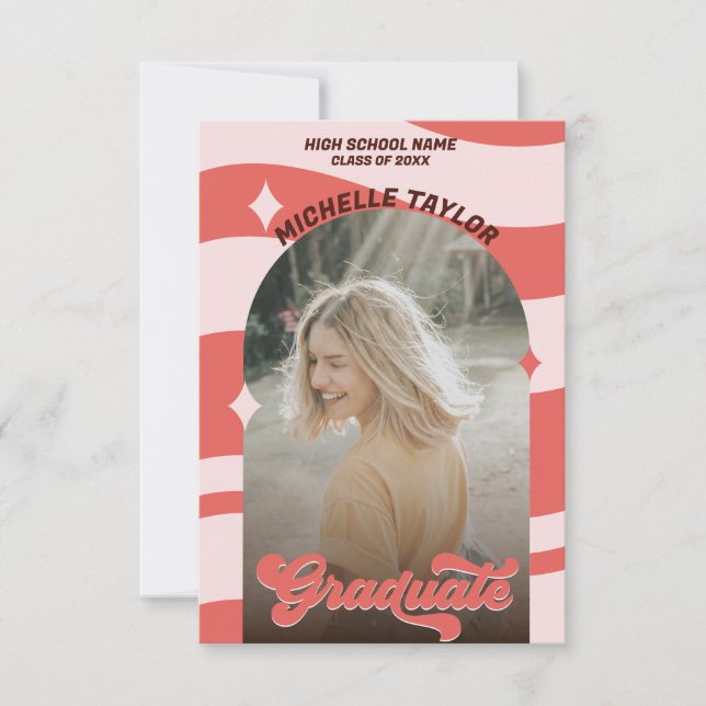 Invitación Arco de cosecha rosa de los años 70 Groovy Retro (Anverso)