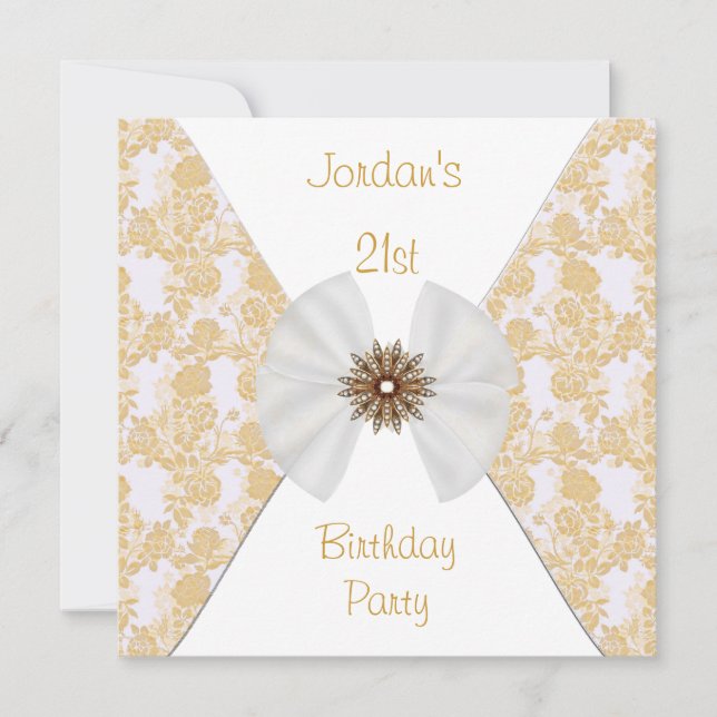 Invitación Arco de cumpleaños 21 con flores marrones doradas  (Anverso)