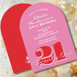Invitación Arco de cumpleaños 21 moderno elegante rosa rojo