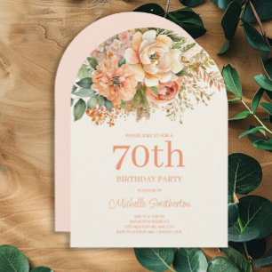 Invitación Arco de cumpleaños 70 Elegante Floral Crema Meloco