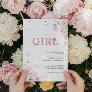 Invitación Arco de Cumpleaños de Niña con Florales Pastel Ros