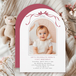 Invitación Arco de Cumpleaños de Niña con Lazo Rosa Profundo
