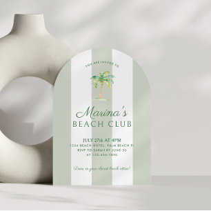 Invitación Arco de cumpleaños de Palm Beach Green Stripes Coa