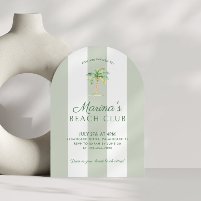 Invitación Arco de cumpleaños de Palm Beach Green Stripes Coa (Subido por el creador)