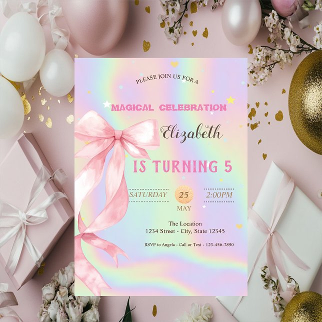 Invitación Arco de cumpleaños holográfico de acuarela rosa (Subido por el creador)