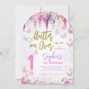 Invitación Arco de cumpleaños infantil Mariposa Dorada Floral