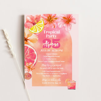 Invitación Arco de Cumpleaños Puestas de Sol de Cítrico Rosa