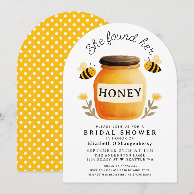 Invitación Arco de Despedida de Soltera Abeja Miel Blanca (Anverso / Reverso)