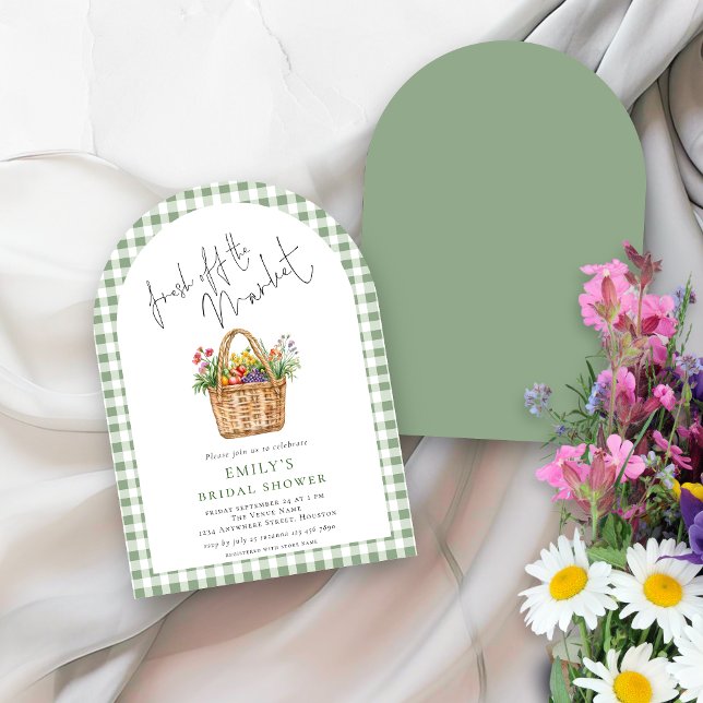 Invitación Arco de Despedida de Soltera con Gingham Fresco de (Front and back view)