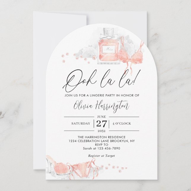 Invitación Arco de Despedida de Soltera Peach Blush Ooh la la (Anverso)