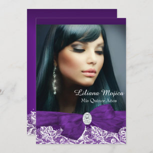 Invitación Arco de diamante morado y encaje de Bonito Quincea