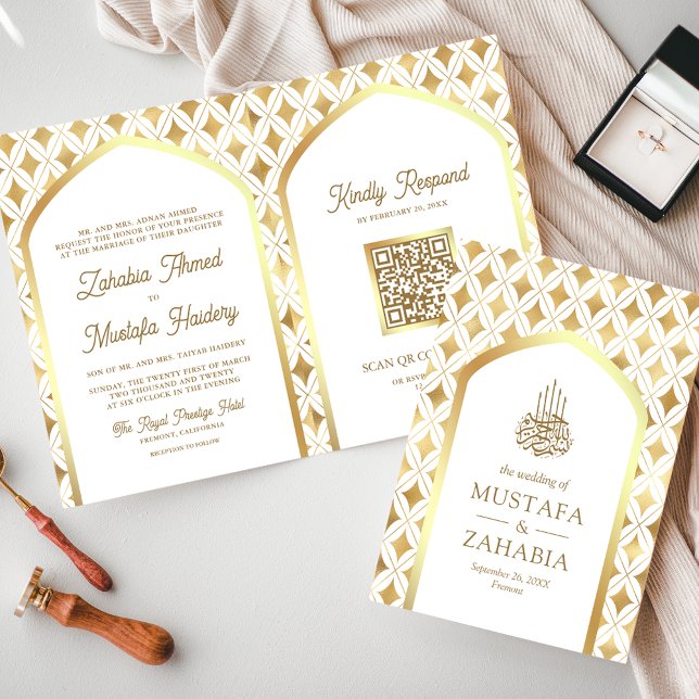 Invitación Arco de diamantes de oro blanco Código QR Boda mus (Subido por el creador)