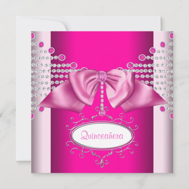 Invitación Arco de diamantes rosa caliente Quinceañera (Anverso)