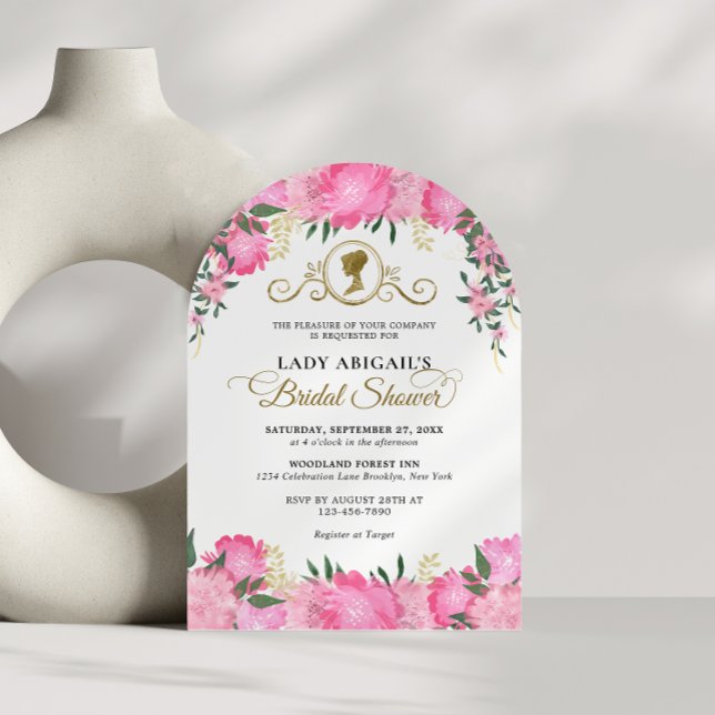 Invitación Arco de ducha con flores rosadas victorianas de Ru (Subido por el creador)