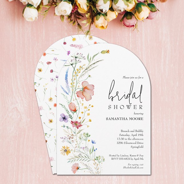 Invitación Arco de ducha de flores naturales de la moda (Chic wildflower bridal shower arch top invitations - PRINTED and/or INSTANT DOWNLOAD)