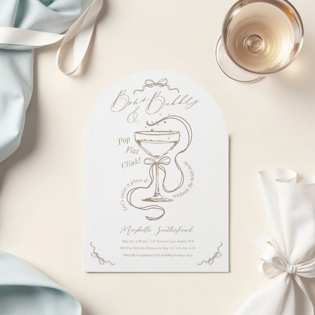 Invitación Arco de ducha de novia con un cóctel espumoso a ma (Handdrawn Bows Bubbly Cocktail Bridal Shower Arch Invitation)