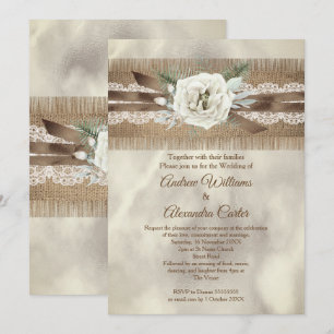 Invitación Arco de encaje de rosa blanca beige de arpillera d