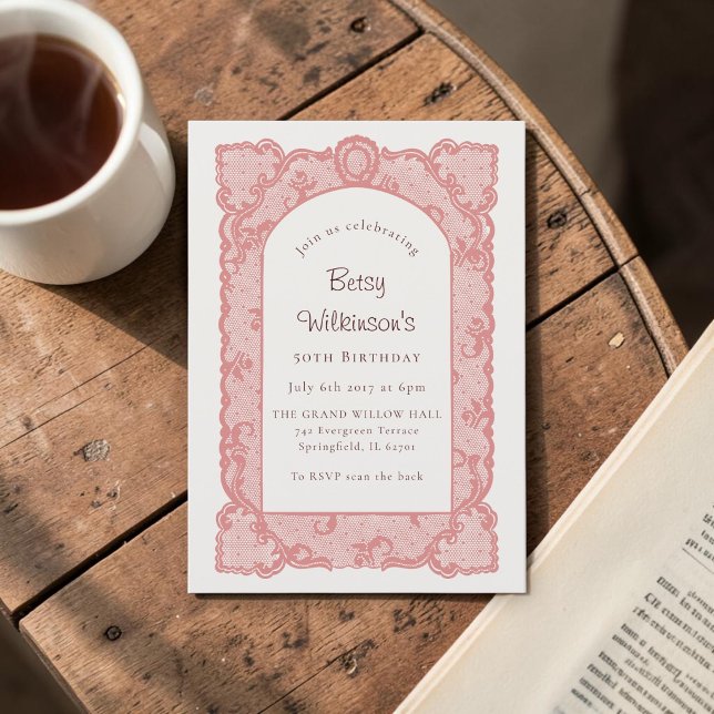 Invitación Arco de encaje rosa letra elegante Cumpleaños 50 (Subido por el creador)