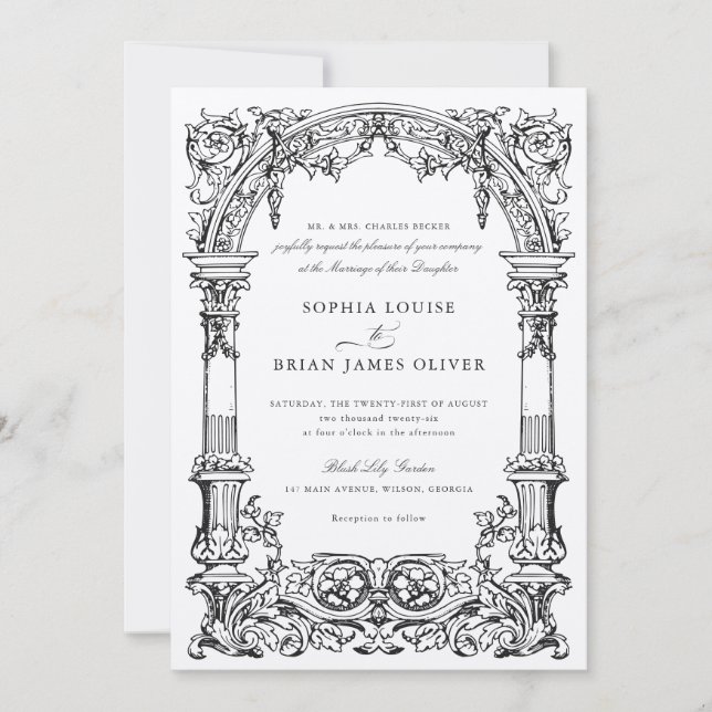 Invitación Arco de época Vines Marco Ornamento Elegante Kraft (Anverso)