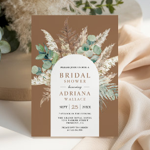 Invitación Arco de eucalipto beige bronceado de la pampa para