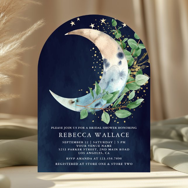 Invitación Arco de Eucalipto de Luna Creciente Azul Marino pa (Subido por el creador)