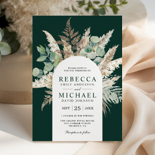Invitación Arco de eucalipto de Pampas Boho esmeralda verde b