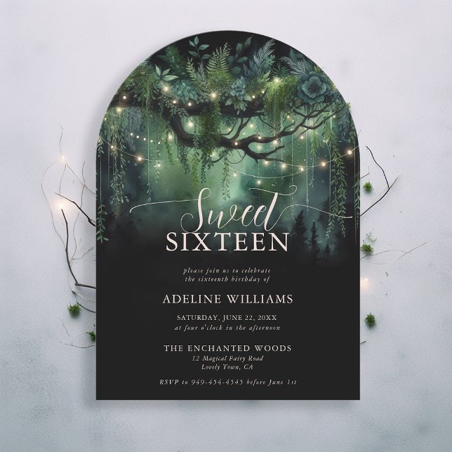 Invitación Arco de Fairytale Encantado de Foliage Forestal Du (enchanted forest sweet 16 emerald green greenery arch woodland fairy tale faerie invitation)