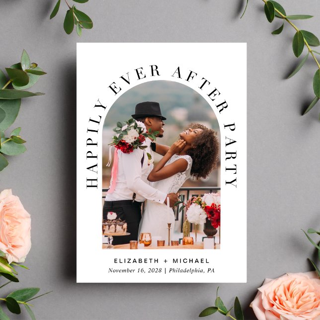 Invitación Arco de Fiesta de Felices para Siempre Foto Boda (Celebrate your love story with an invitation showcasing your favorite photo in an elegant arch frame)