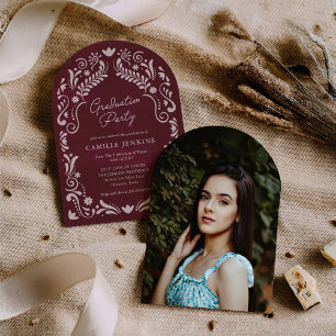 Invitación Arco de fiesta de graduación en burdeos Foto
