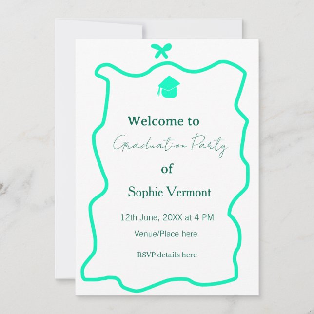 Invitación arco de fiesta de graduación verde pastel frontera (Anverso)